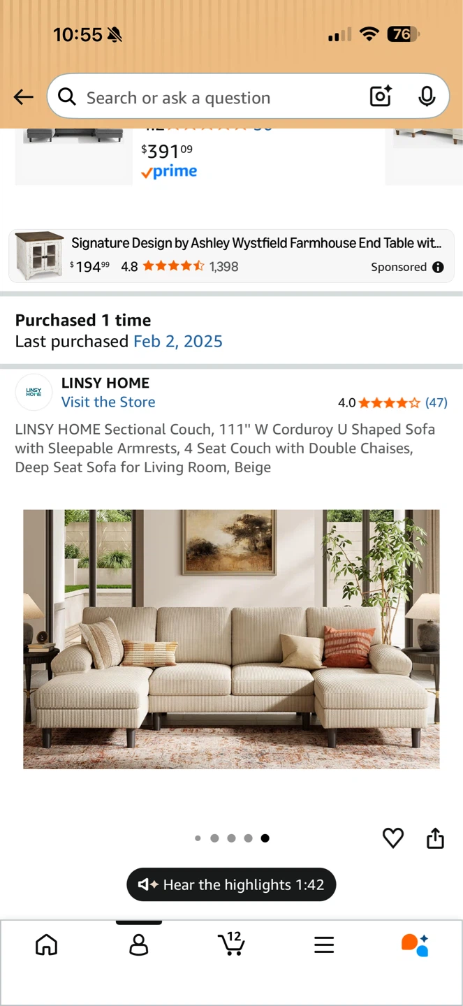 White corduroy Sectional Couch - photo 3