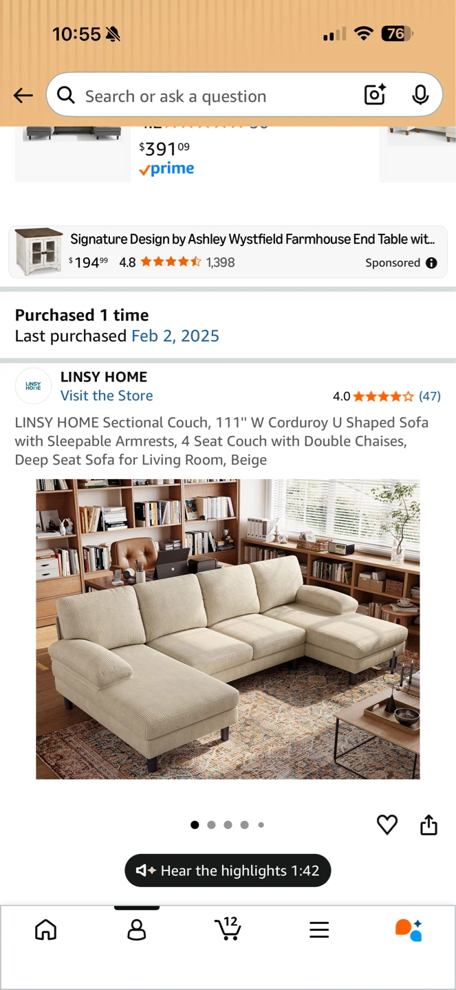 White corduroy Sectional Couch - photo 4