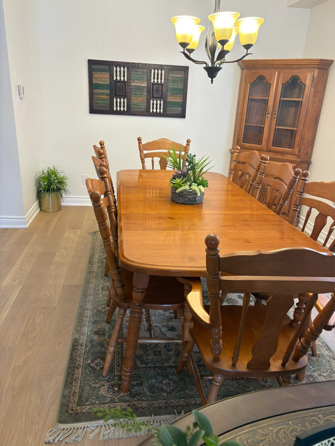 Wooden Dining Table and Chairs Set with Hutch - photo 3