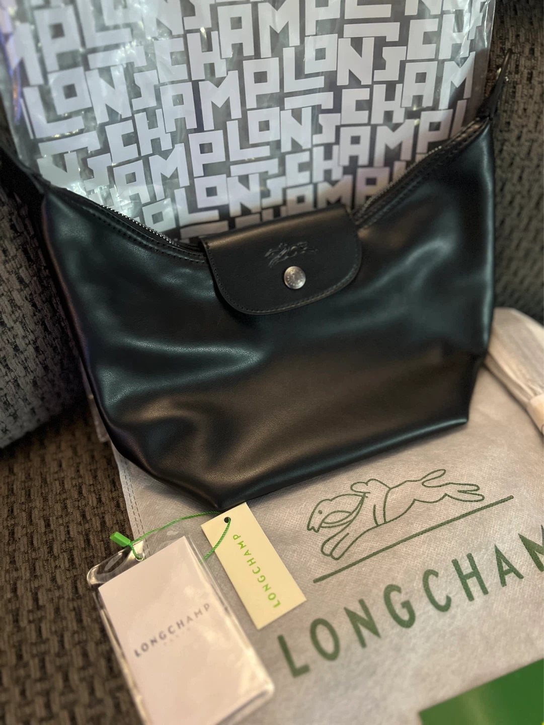 Longchamp Black Leather Hobo Bag