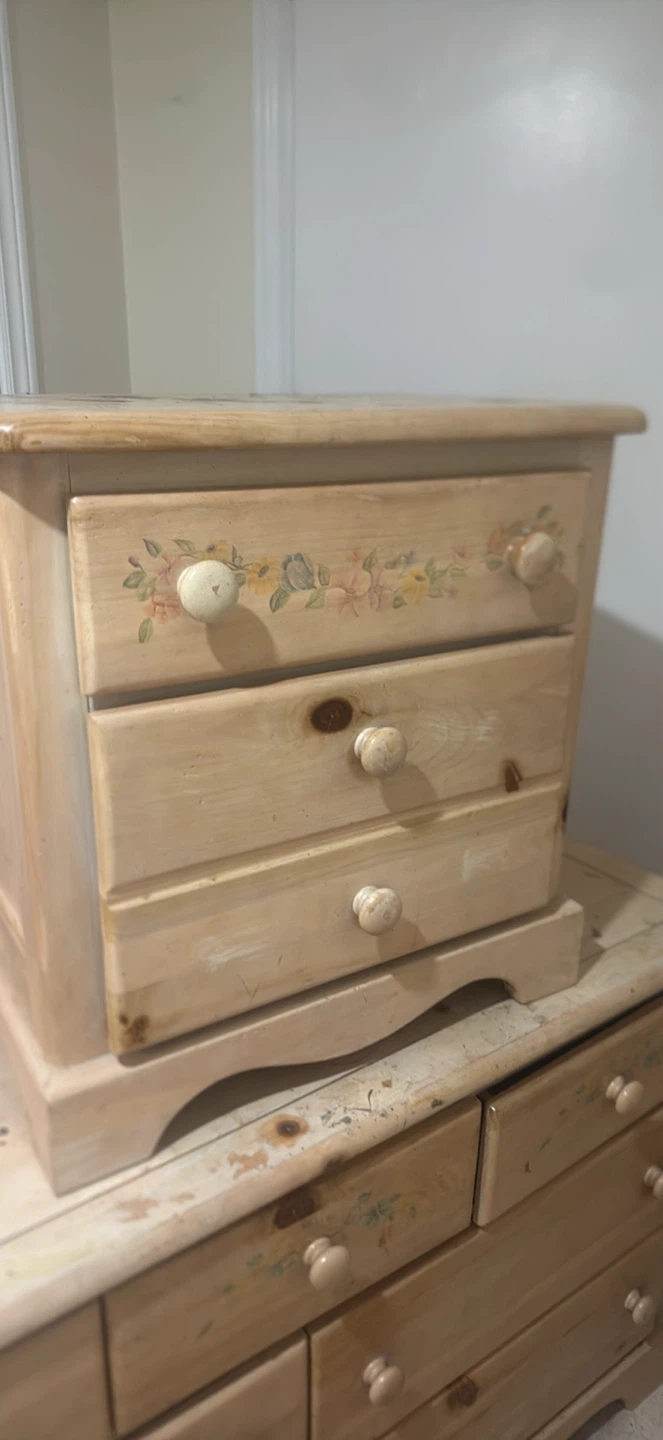 Wooden Dresser and Top Unit with Floral Accents - photo 3