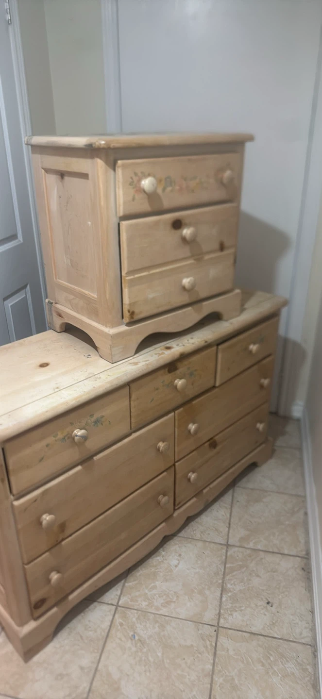 Wooden Dresser and Top Unit with Floral Accents - photo 2