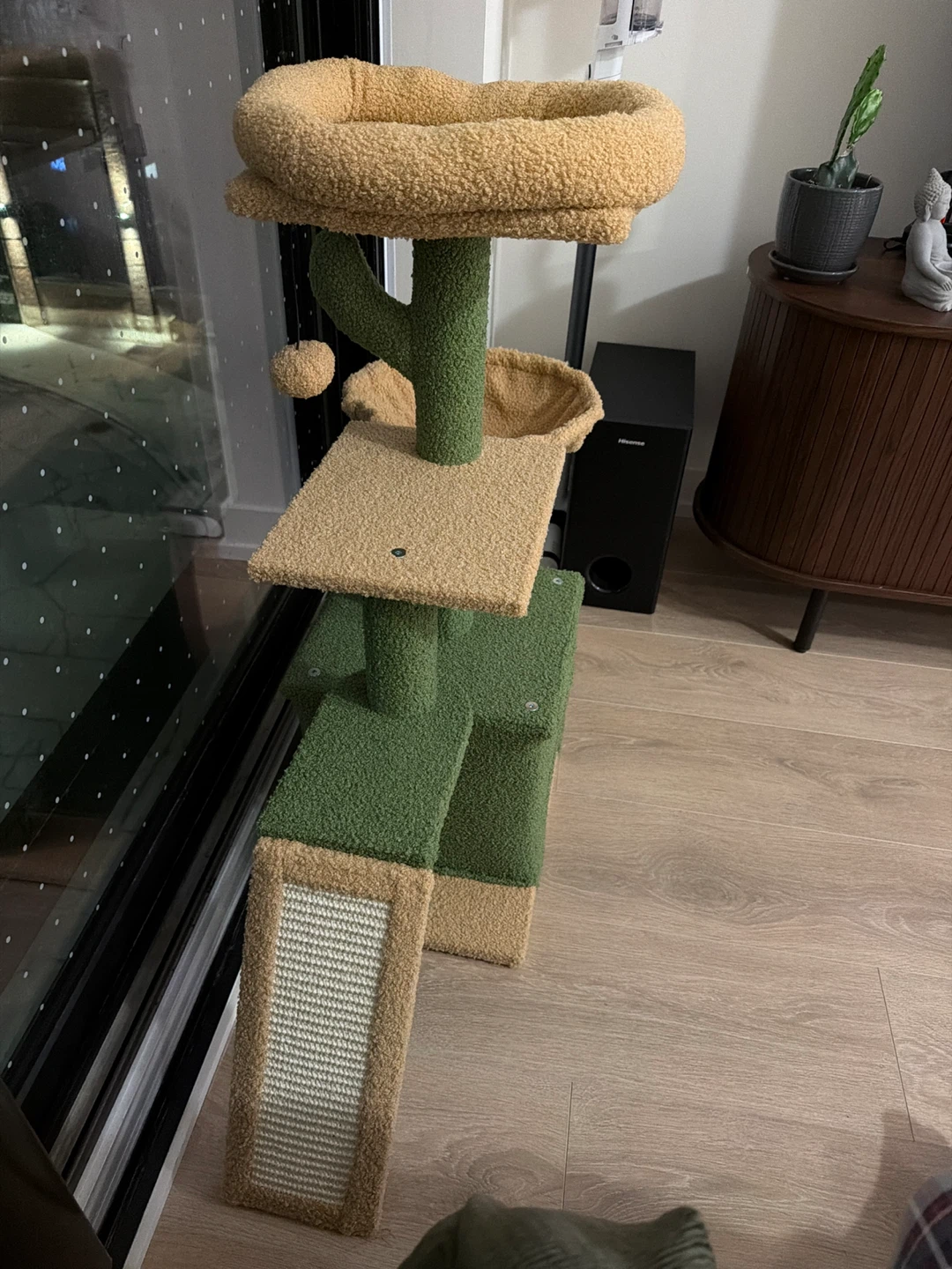 New - Green & Tan Cat Tree Condo with Hammock and Scratch Ramp - photo 3