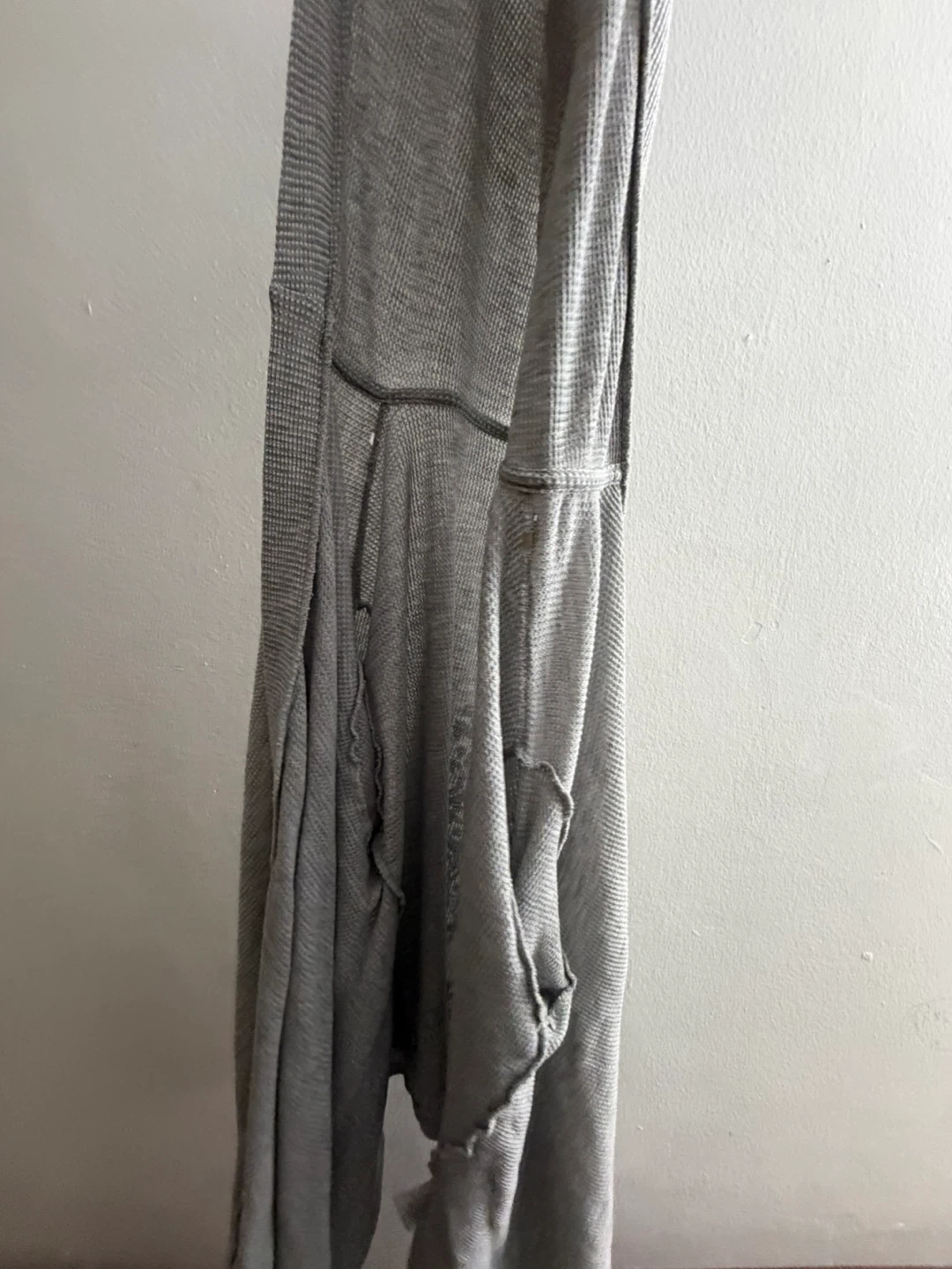 Grey Long Sleeve Thin Hoodie with long straps at the sides - photo 4