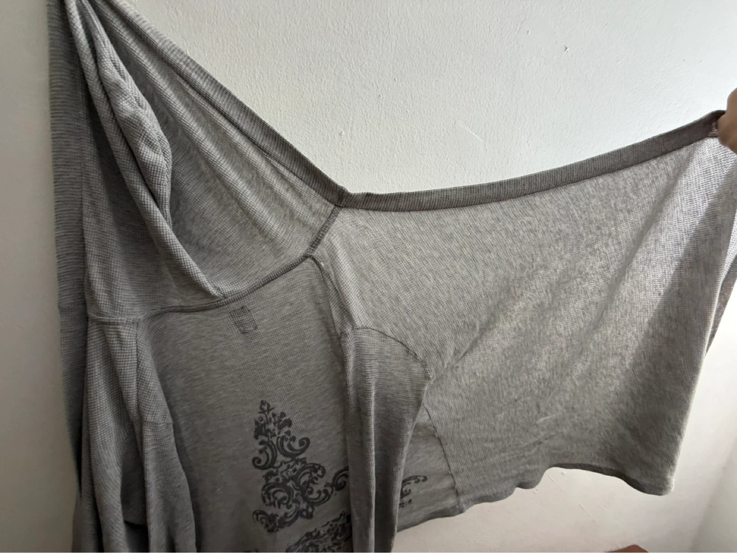 Grey Long Sleeve Thin Hoodie with long straps at the sides - photo 2