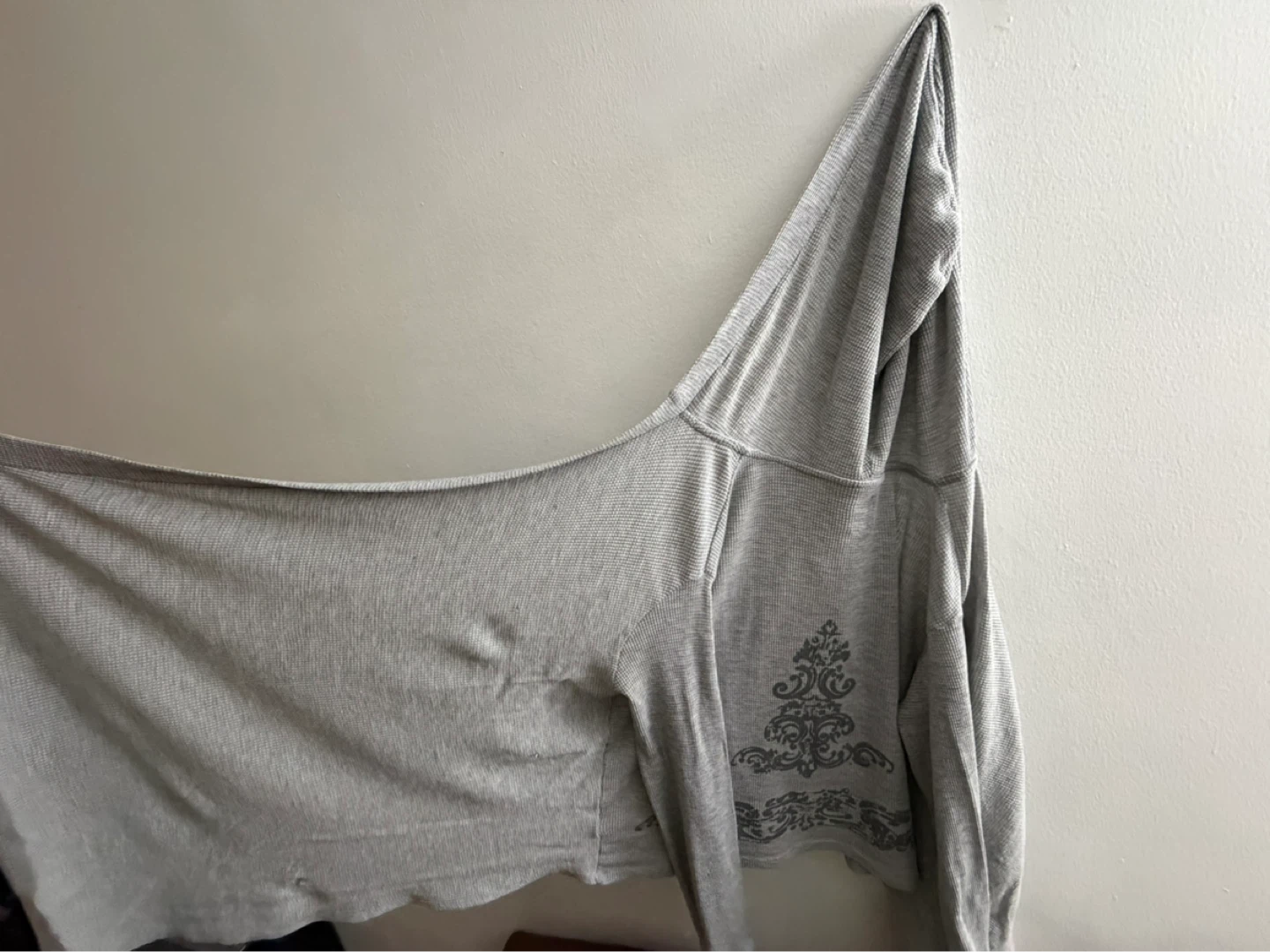 Grey Long Sleeve Thin Hoodie with long straps at the sides