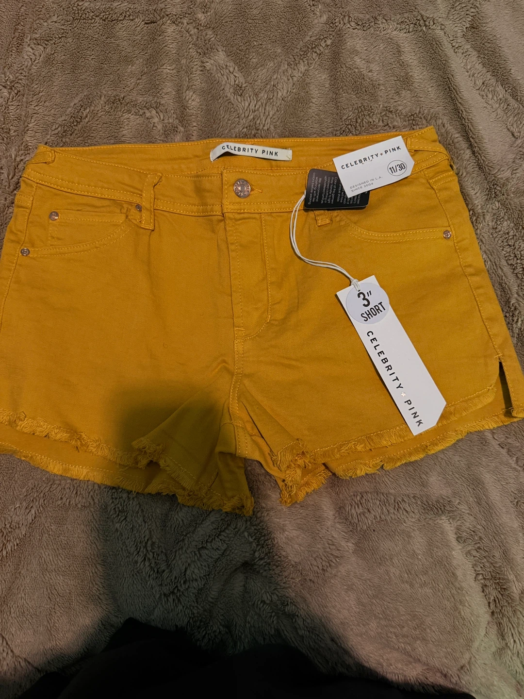 Celebrity Pink Yellow Denim Shorts Size 11/30