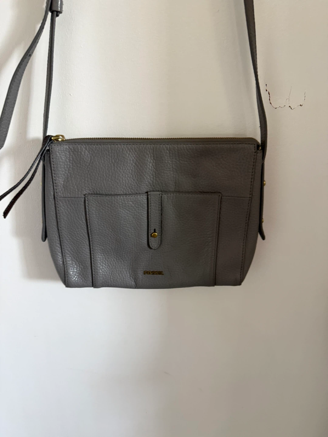 Fossil Grey Leather Crossbody Bag