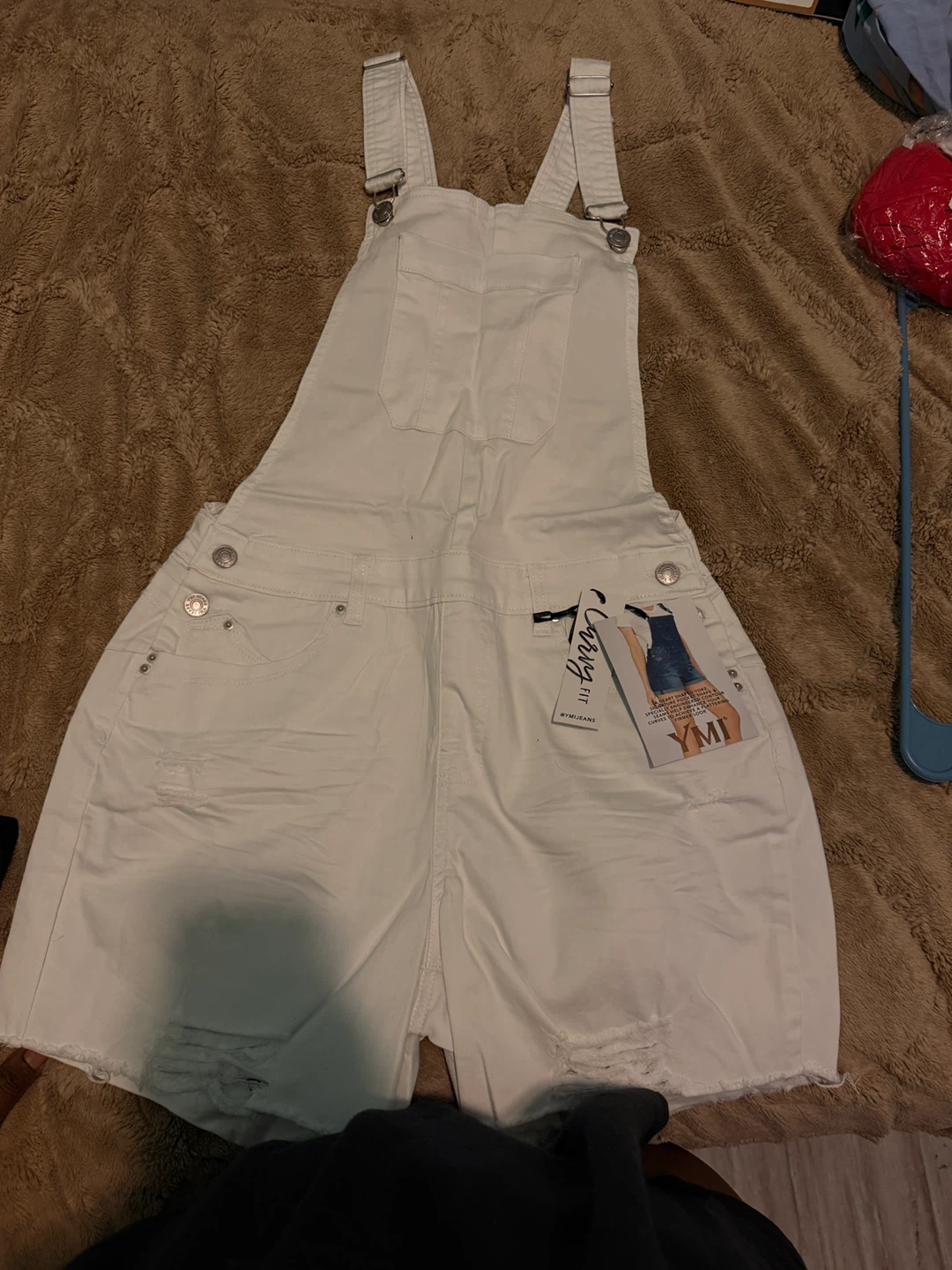 Fashion Nova White Denim Overall Shorts