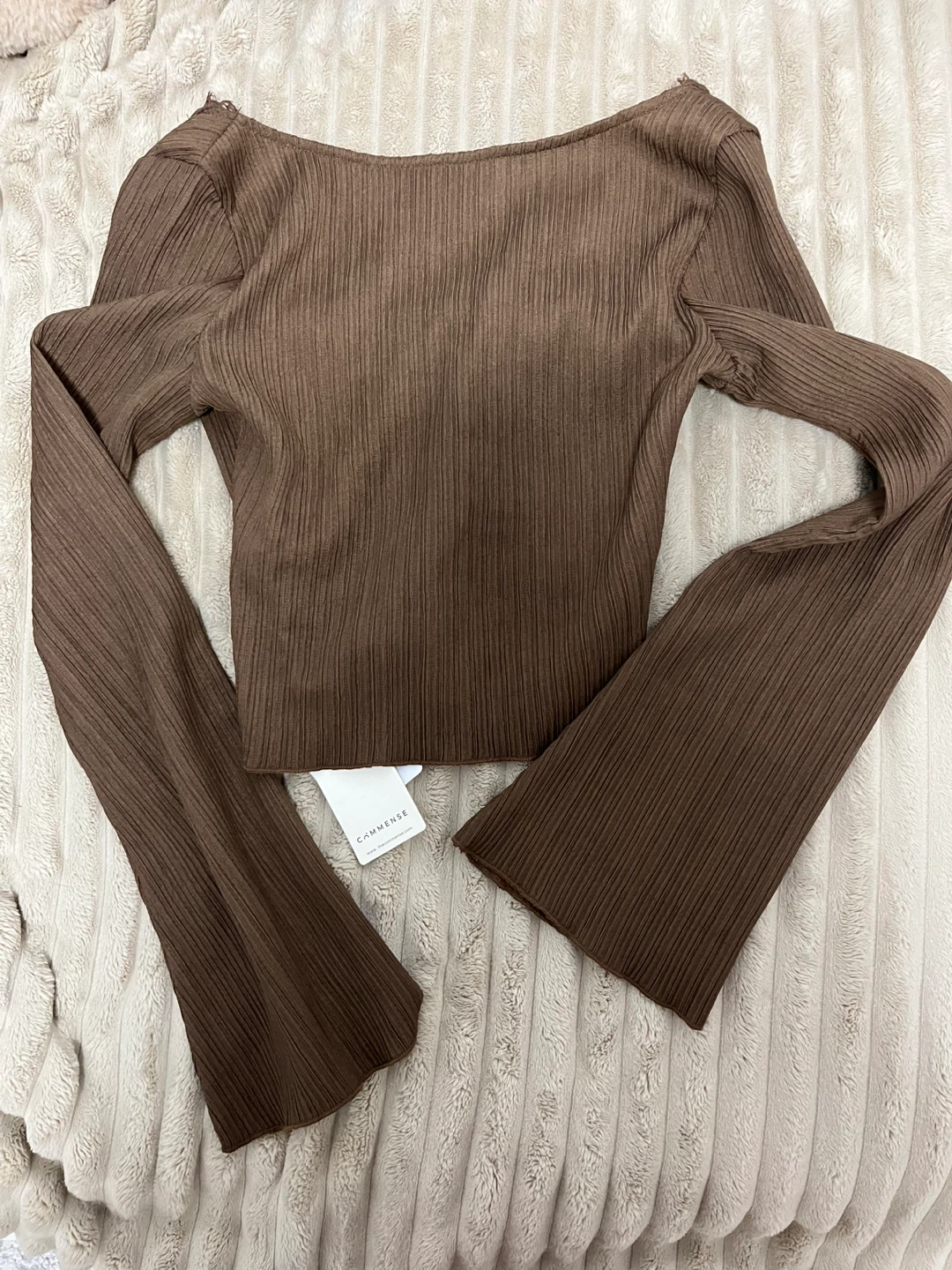 Brown Ribbed Crop Top with Lace Trim - photo 2