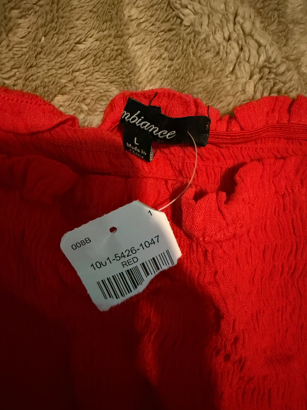 Ambiance Red Off-the-Shoulder Smocked Top - Size L - photo 2