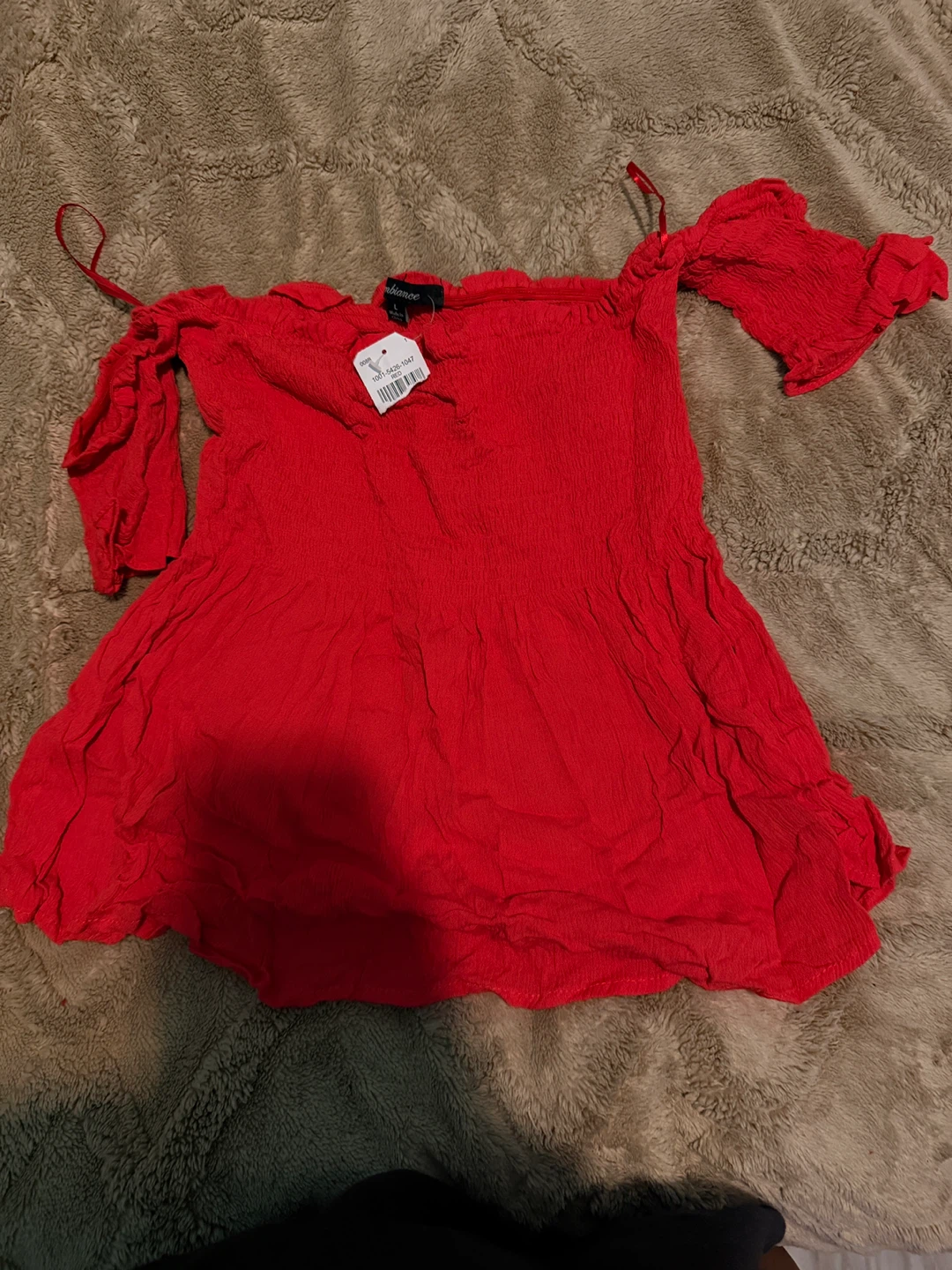 Ambiance Red Off-the-Shoulder Smocked Top - Size L
