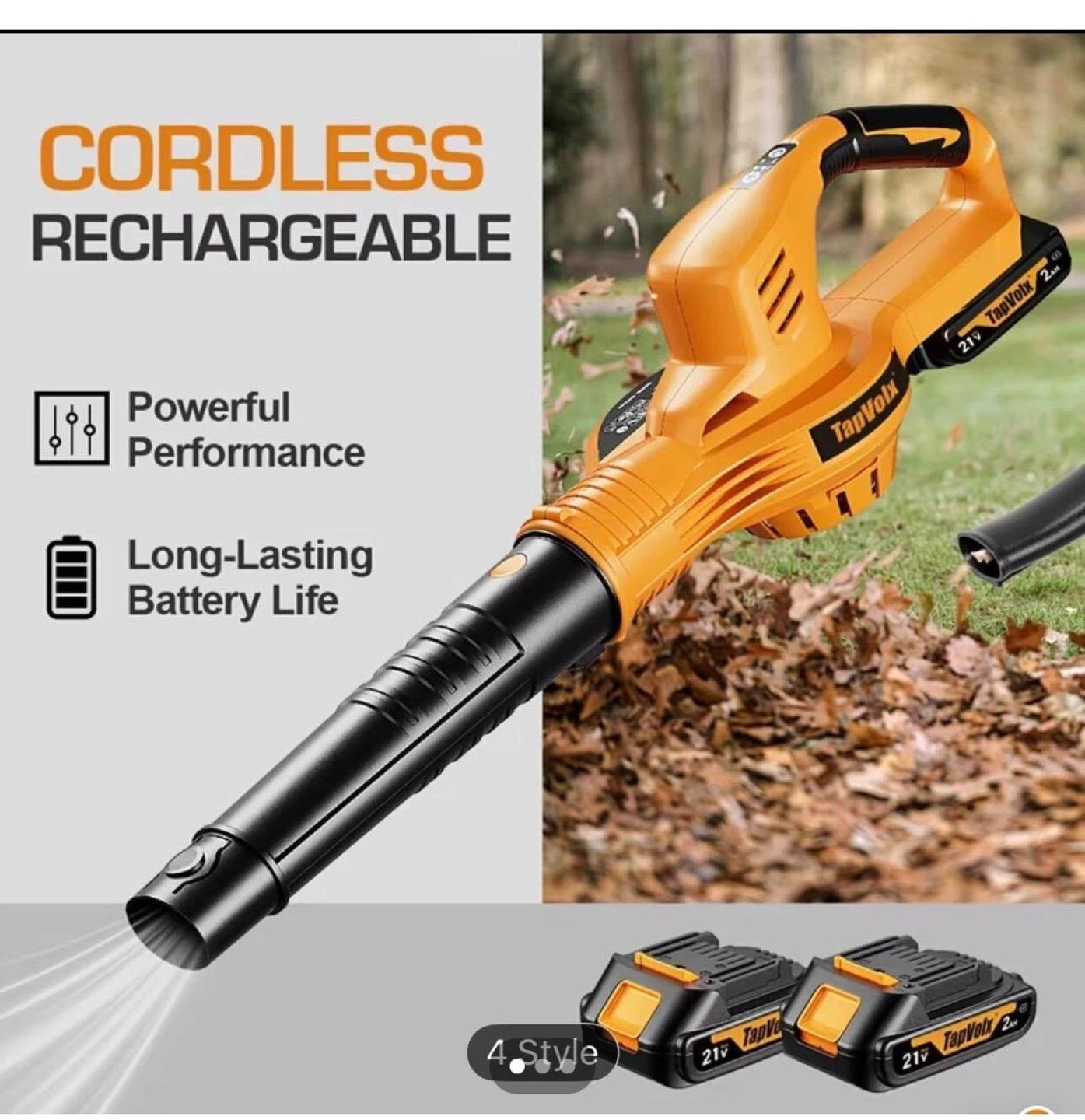 Cordless Electric Leaf Blower with 2 Batteries - photo 2
