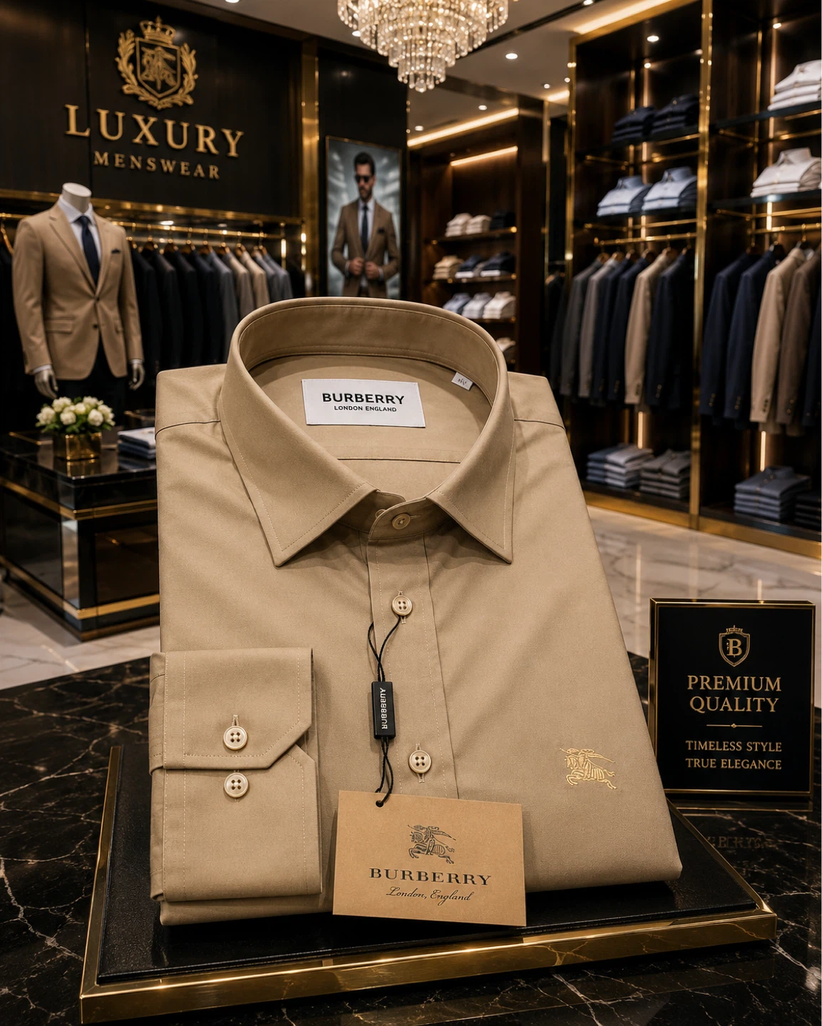 Burberry London England Men's Long Sleeve Dress Shirt - Tan - photo 3