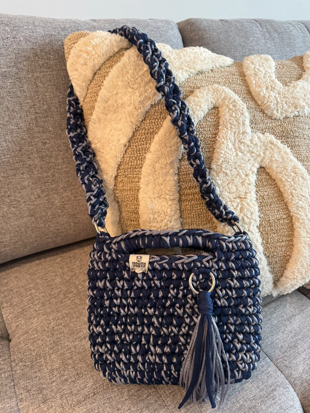 Tssutto Crochet Bag - Navy/Grey