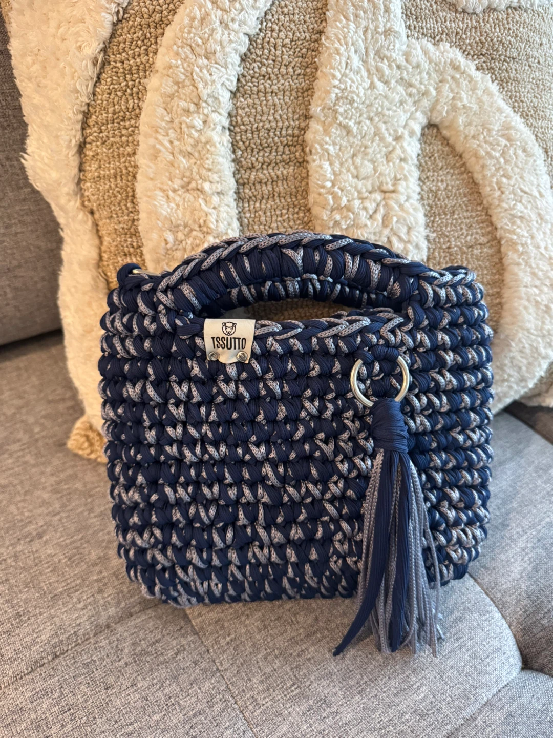 Tssutto Crochet Bag - Navy/Grey - photo 2