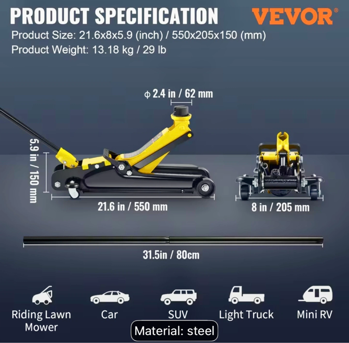 VEVOR 2.5 Ton Hydraulic Floor Jack - photo 3