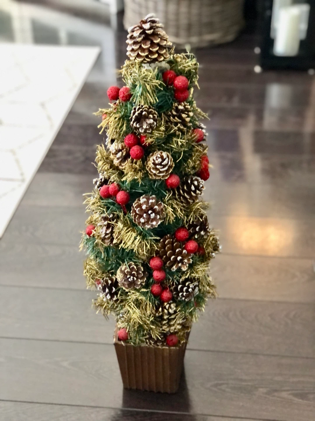 Table Top Christmas Tree with Pinecones and Berries