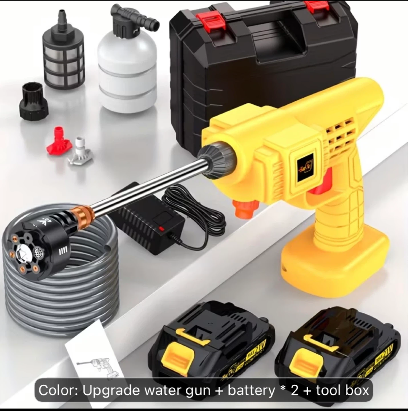Yellow Cordless Pressure Washer with 2 Batteries and Tool Box - photo 2