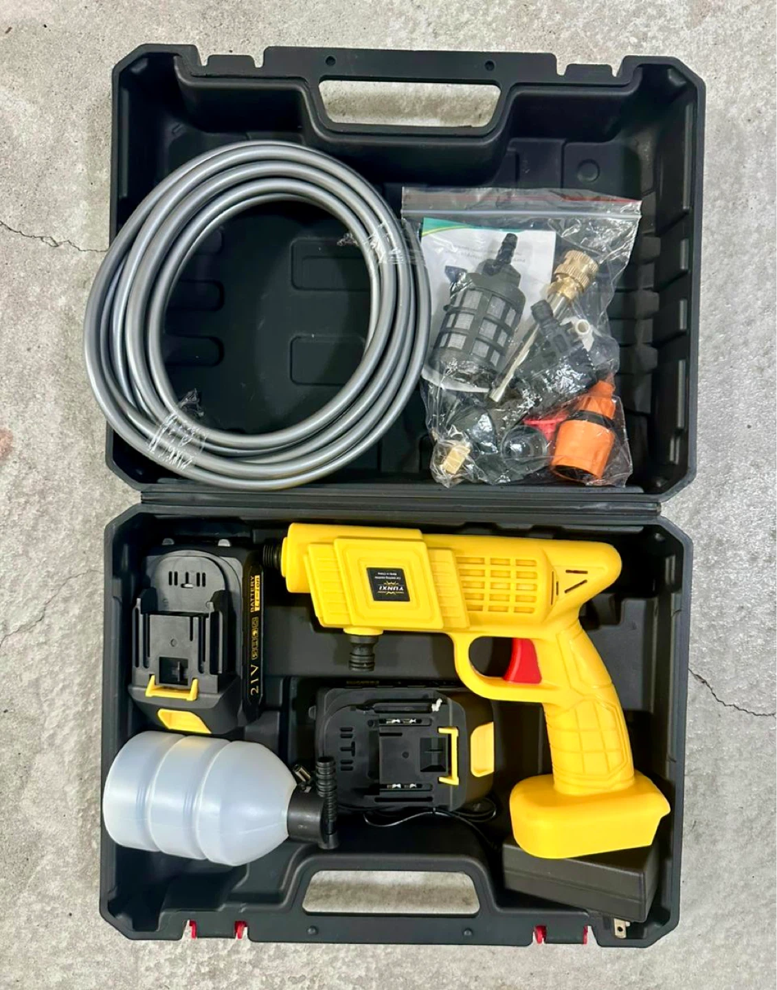 Yellow Cordless Pressure Washer with 2 Batteries and Tool Box