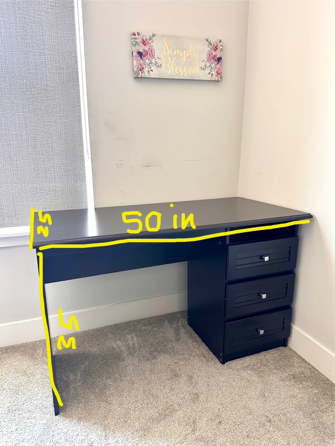 Dark Brown Desk with Drawers - 50 inches - photo 2