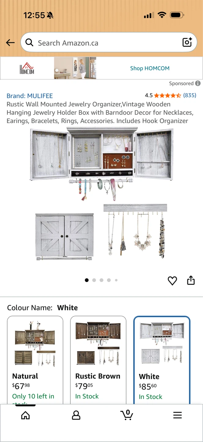 MULIFEE Rustic Wall Mounted Jewelry Organizer White Barn Door