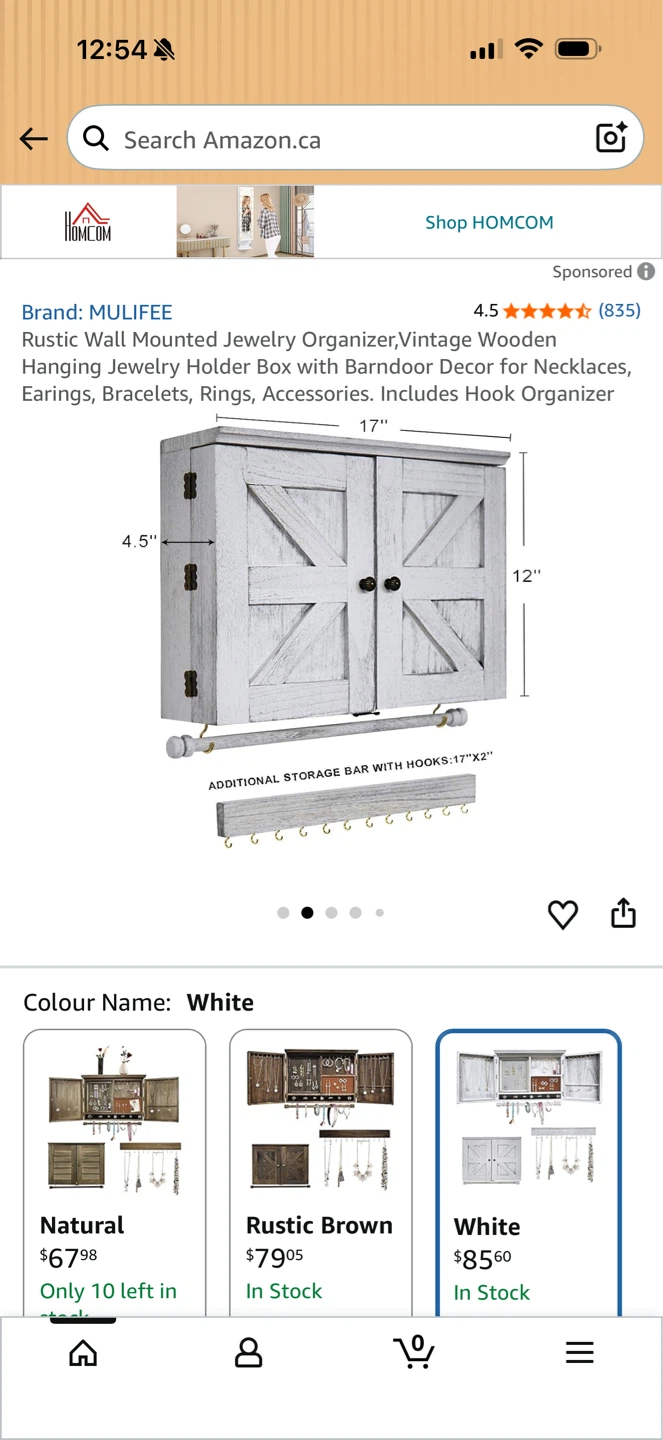 MULIFEE Rustic Wall Mounted Jewelry Organizer White Barn Door - photo 3