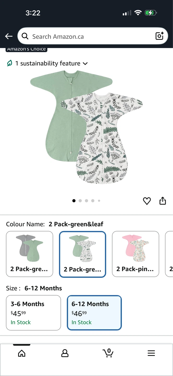 ZIGJOY Shark-Fin Swaddle Sleep Sack 2 Pack - Green & Leaf
