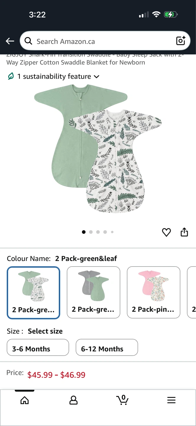 ZIGJOY Shark-Fin Swaddle Sleep Sack 2 Pack - Green & Leaf - photo 2