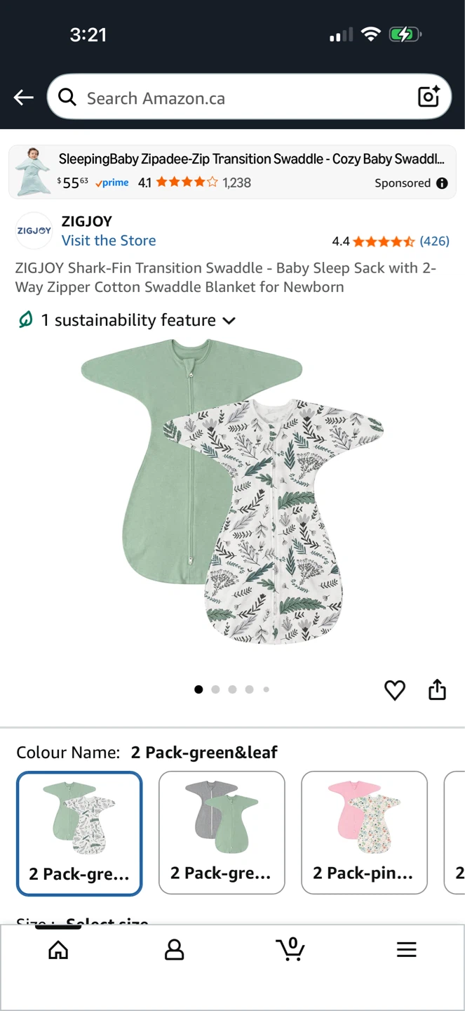 ZIGJOY Shark-Fin Swaddle Sleep Sack 2 Pack - Green & Leaf - photo 3