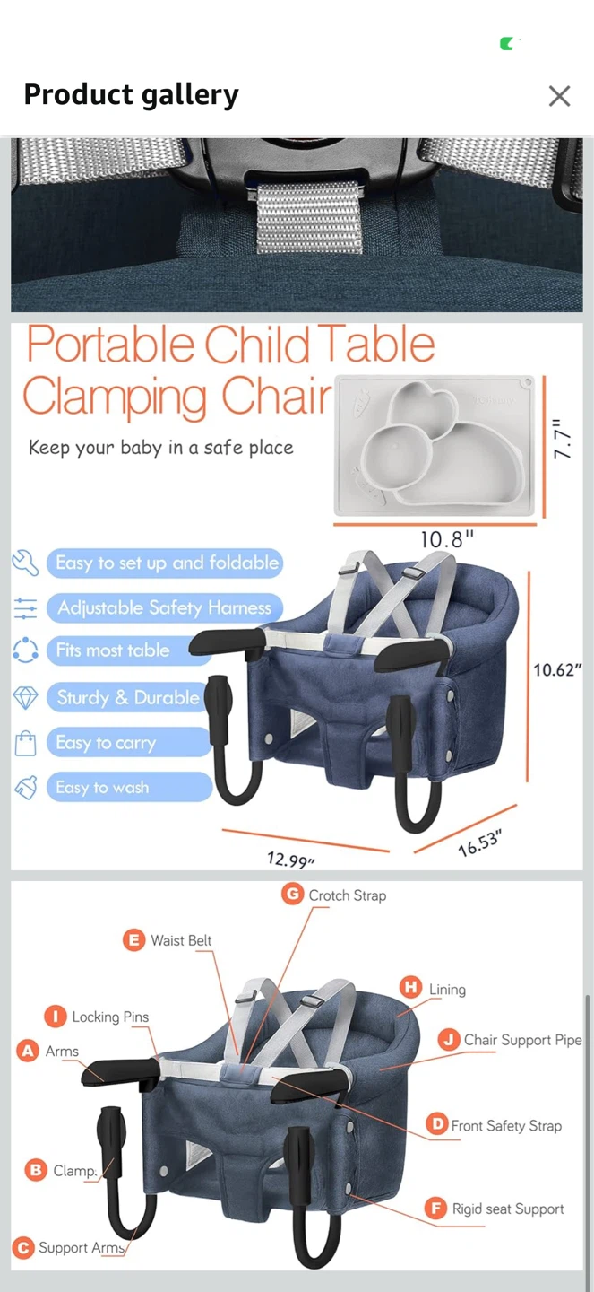 Tcbunny Portable Child Table Clamping High Chair - Blue