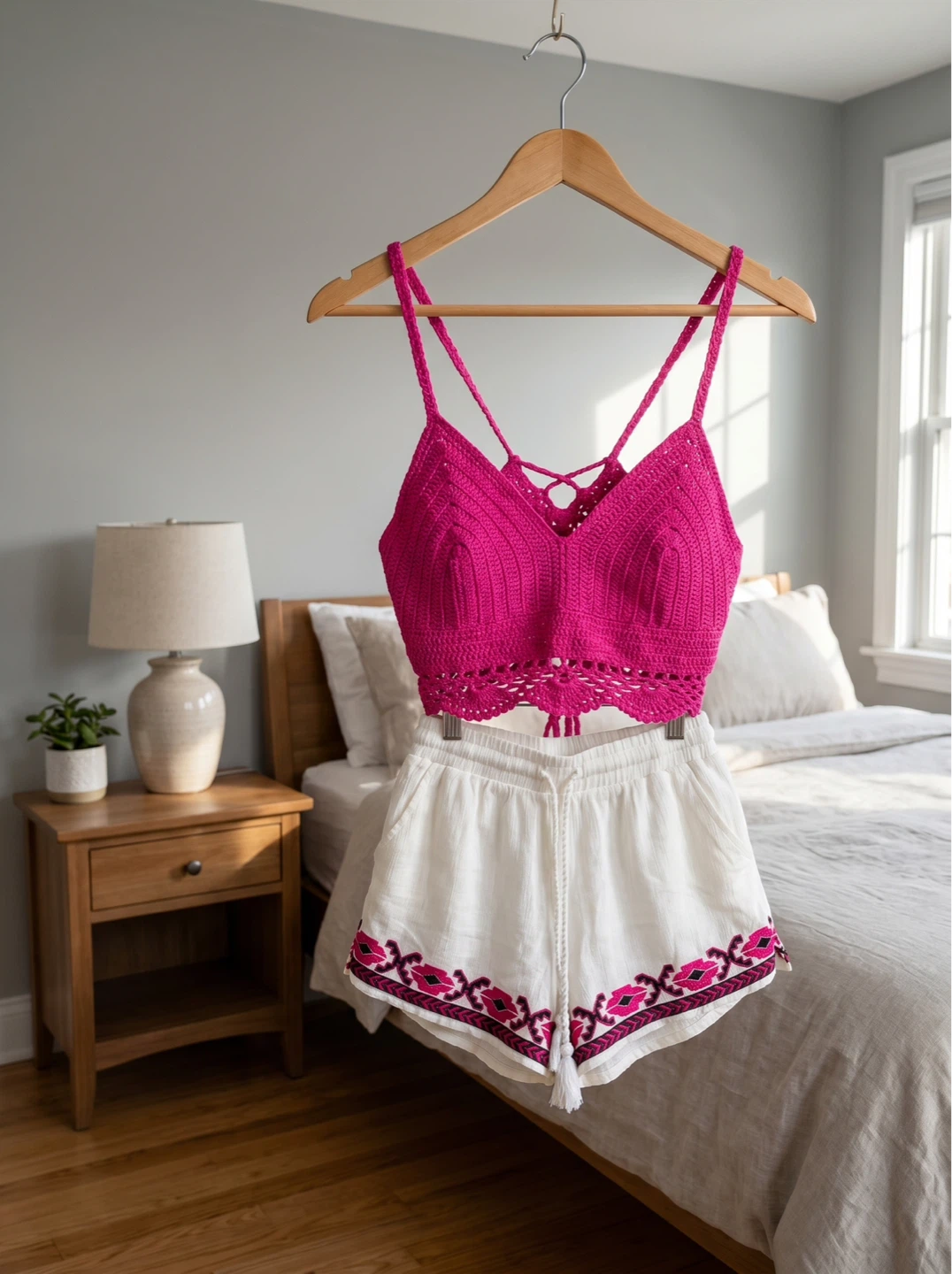 Cropped Crochet Tank Top and Embroidered Shorts Set - photo 3