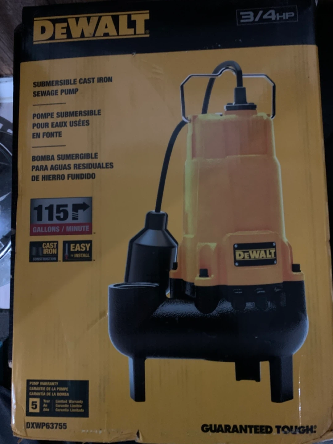 DeWalt 3/4 HP Submersible Cast Iron Sewage Pump DXWP63755