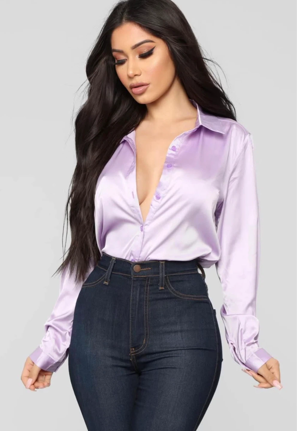 Lilac Satin Button-Up Shirt
