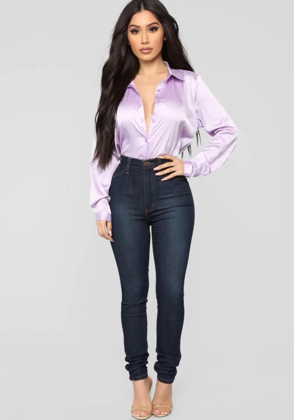 Lilac Satin Button-Up Shirt - photo 3