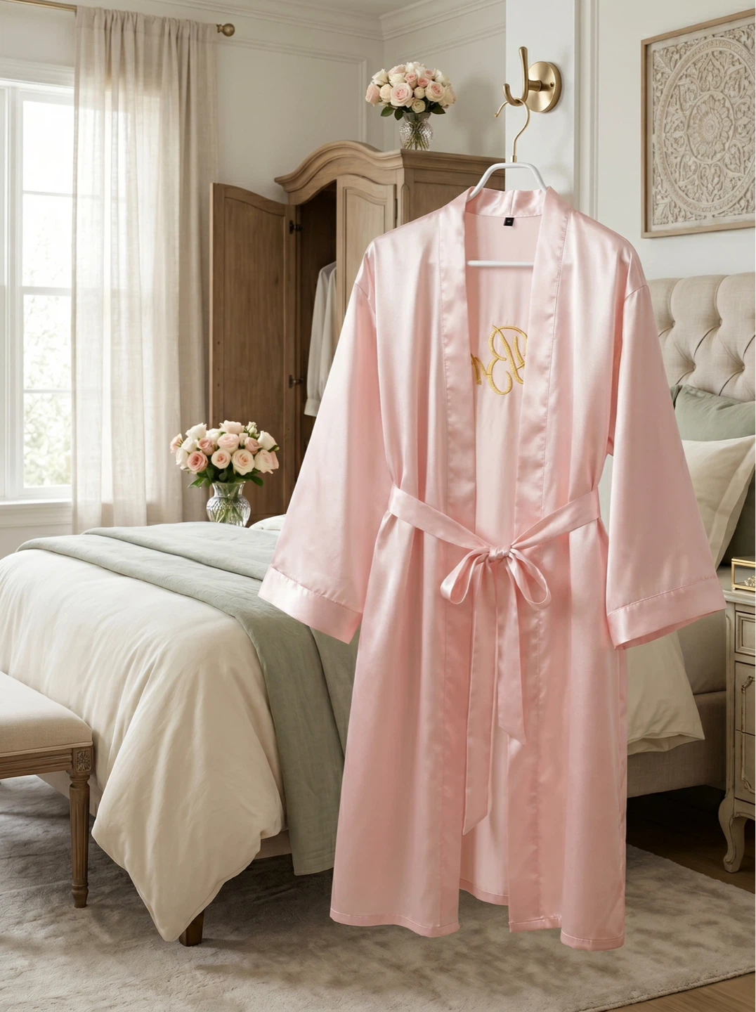 Pink Satin Robe with "Bride" Embroidery - photo 3
