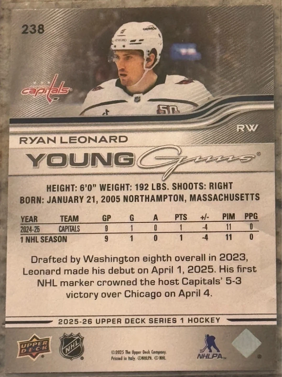 Ryan Leonard Young Guns 2025-26 Upper Deck Series 1 - photo 2