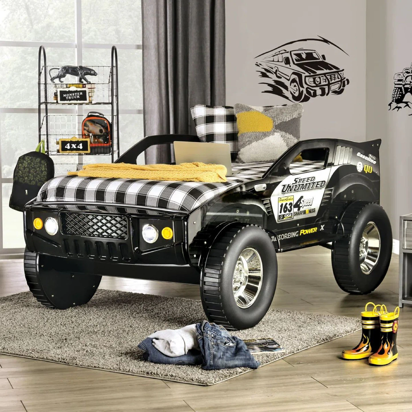 Kids Black Monster Truck Race Car Bed - photo 2