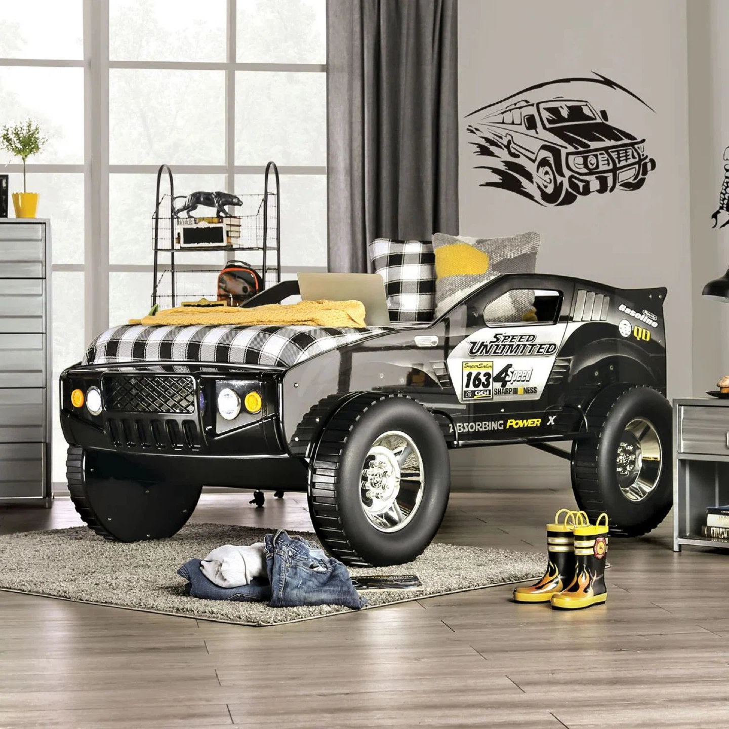 Kids Black Monster Truck Race Car Bed - photo 4
