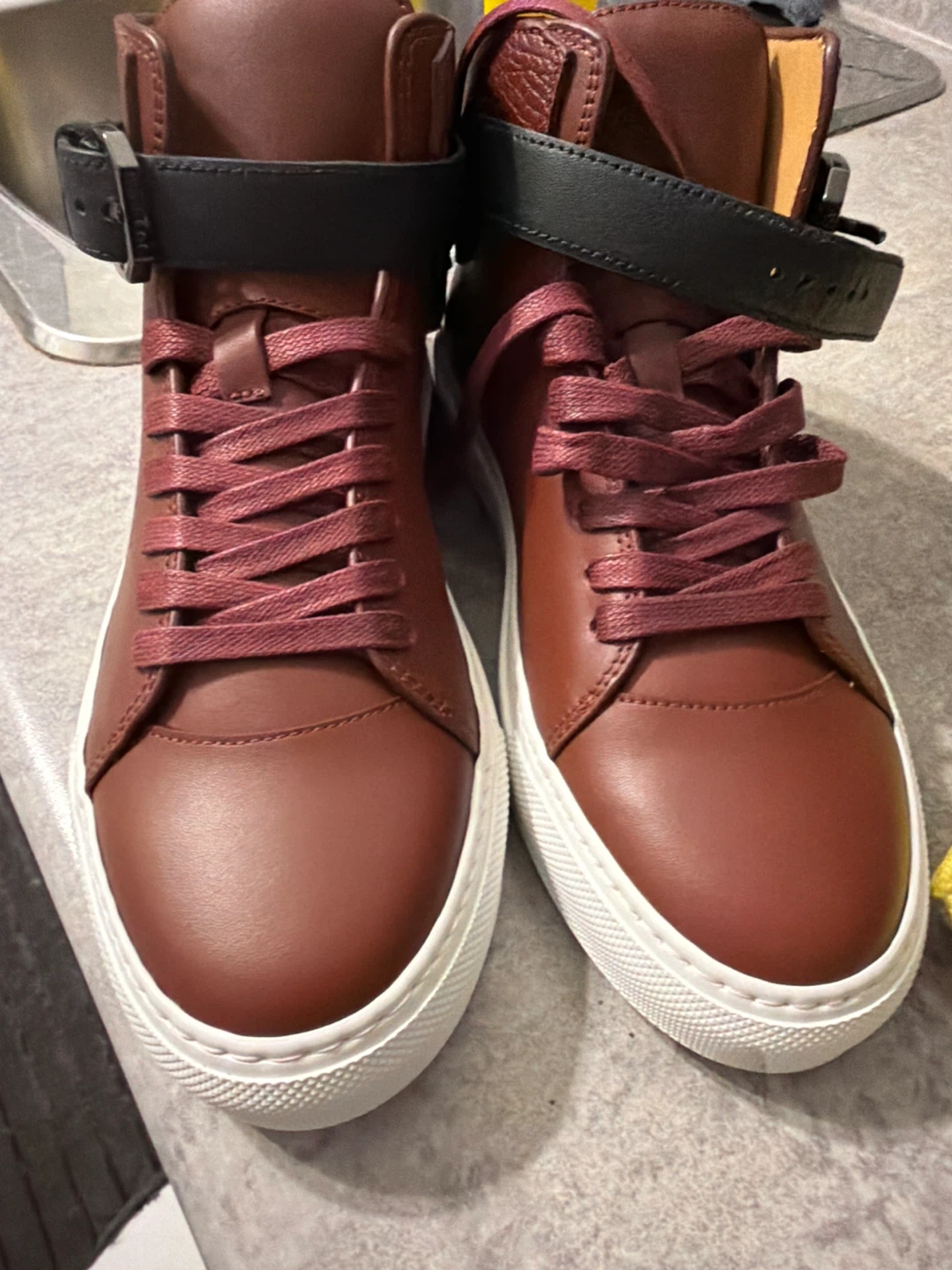 Buscemi 100mm Buckle High Top Sneakers Size 37 Bordeaux
