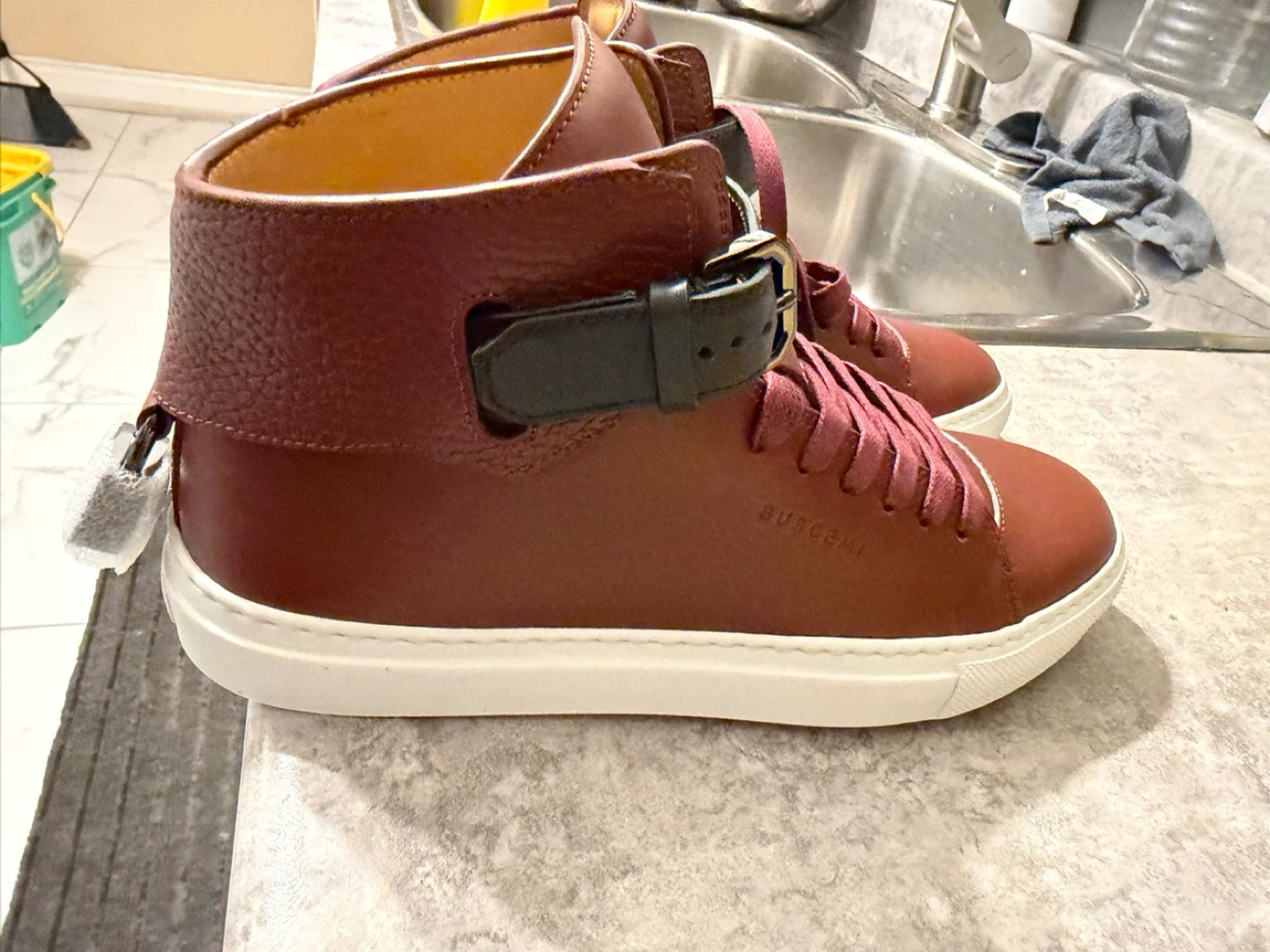 Buscemi 100mm Buckle High Top Sneakers Size 37 Bordeaux - photo 4