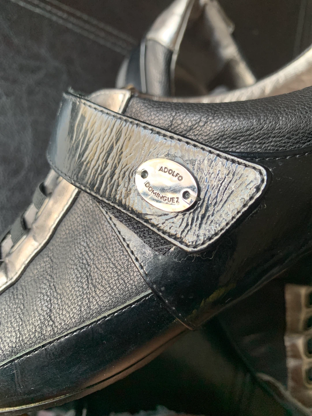 LADIES Leather Adolfo Domingues Black and Silver Athletic Shoes