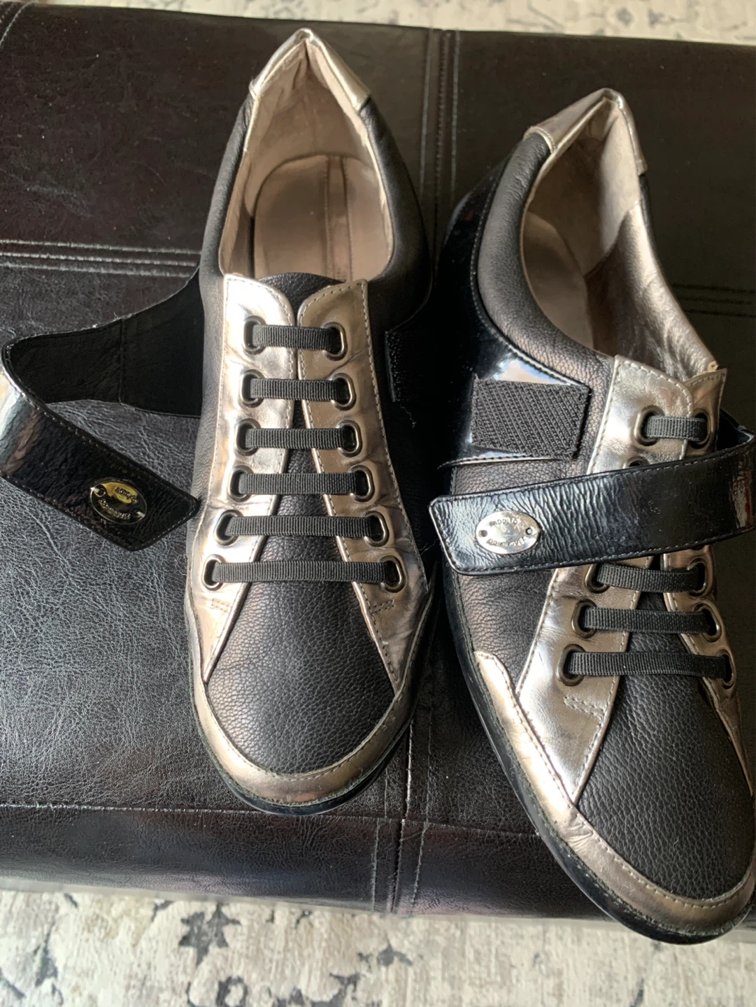 LADIES Leather Adolfo Domingues Black and Silver Athletic Shoes - photo 3