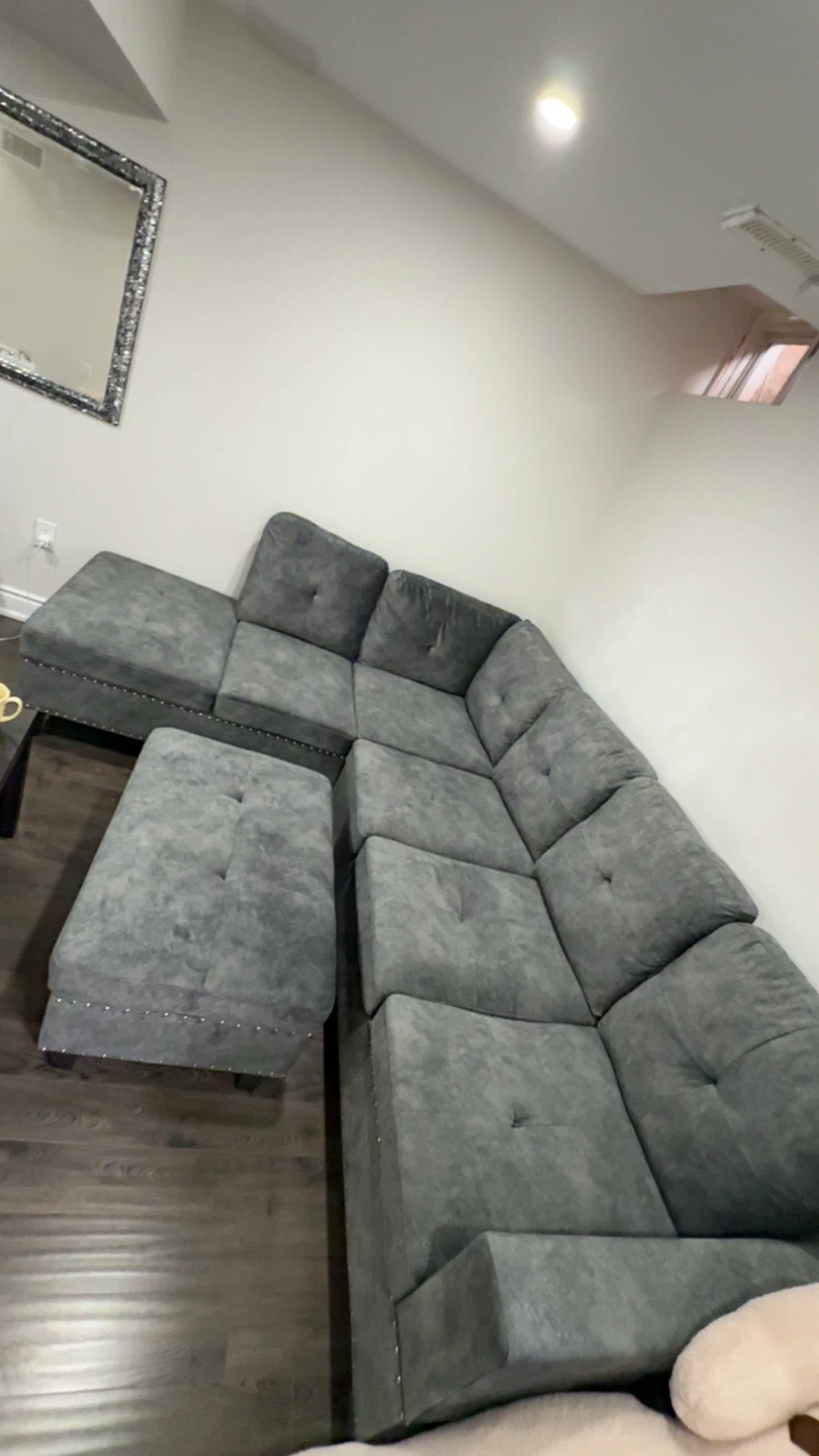 Grey Sectional Sofa with Ottoman - photo 2