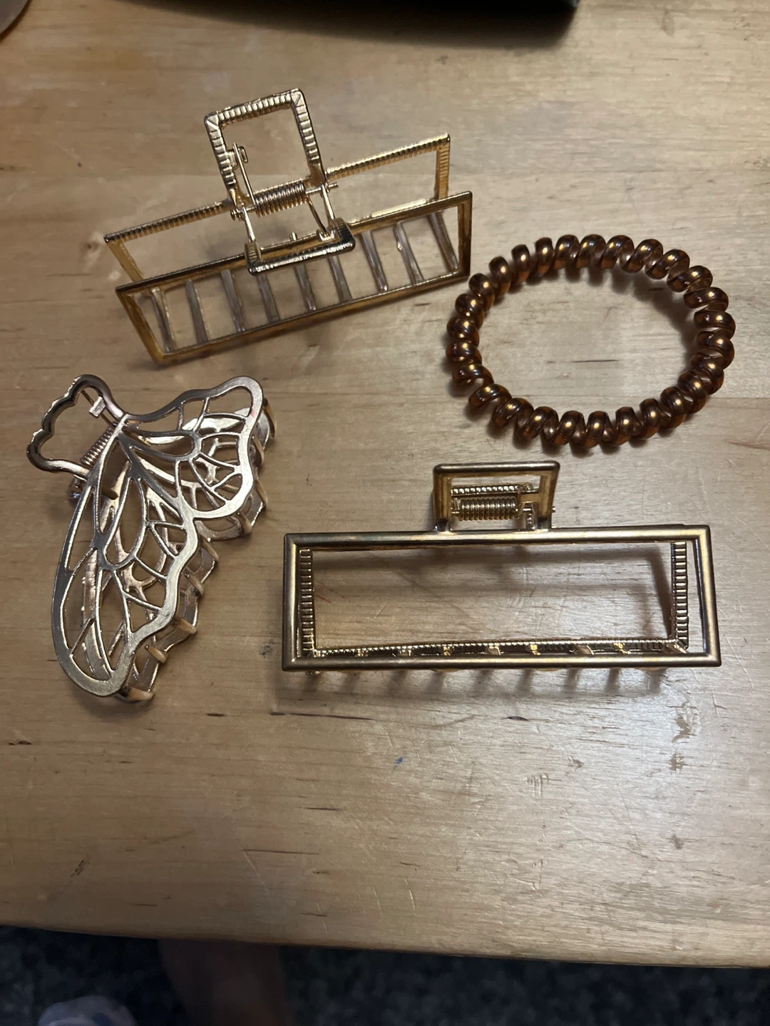 Gold Tone Hair Claw Clips & Spiral Hair Tie Set