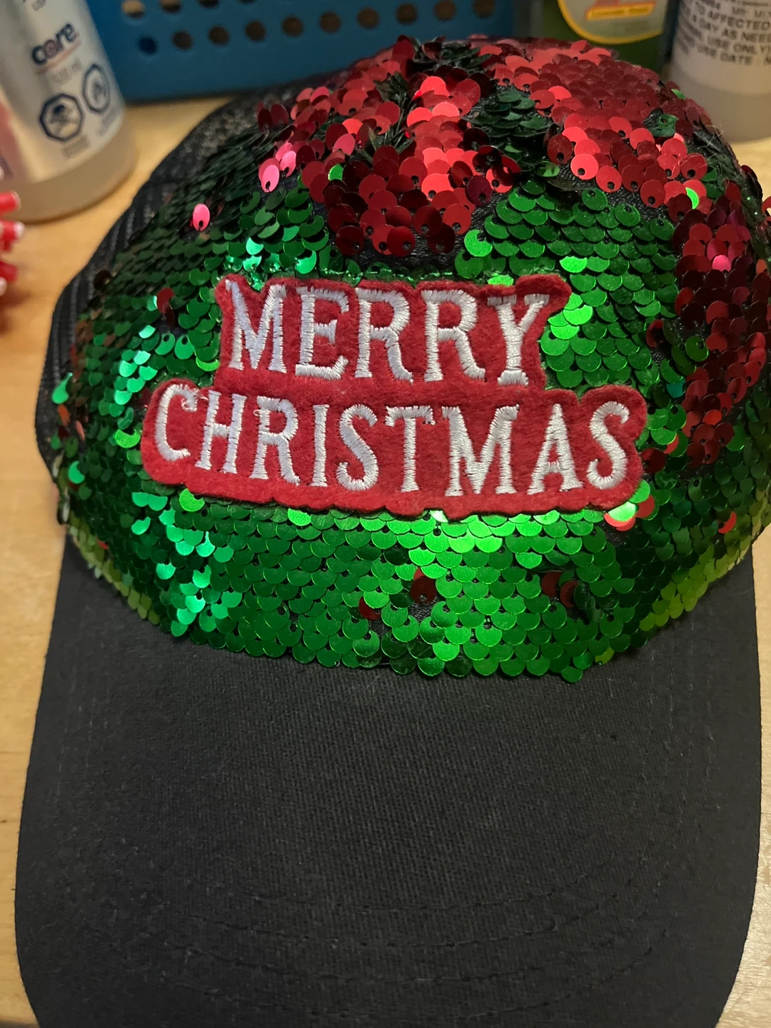 Merry Christmas Sequin Trucker Hat
