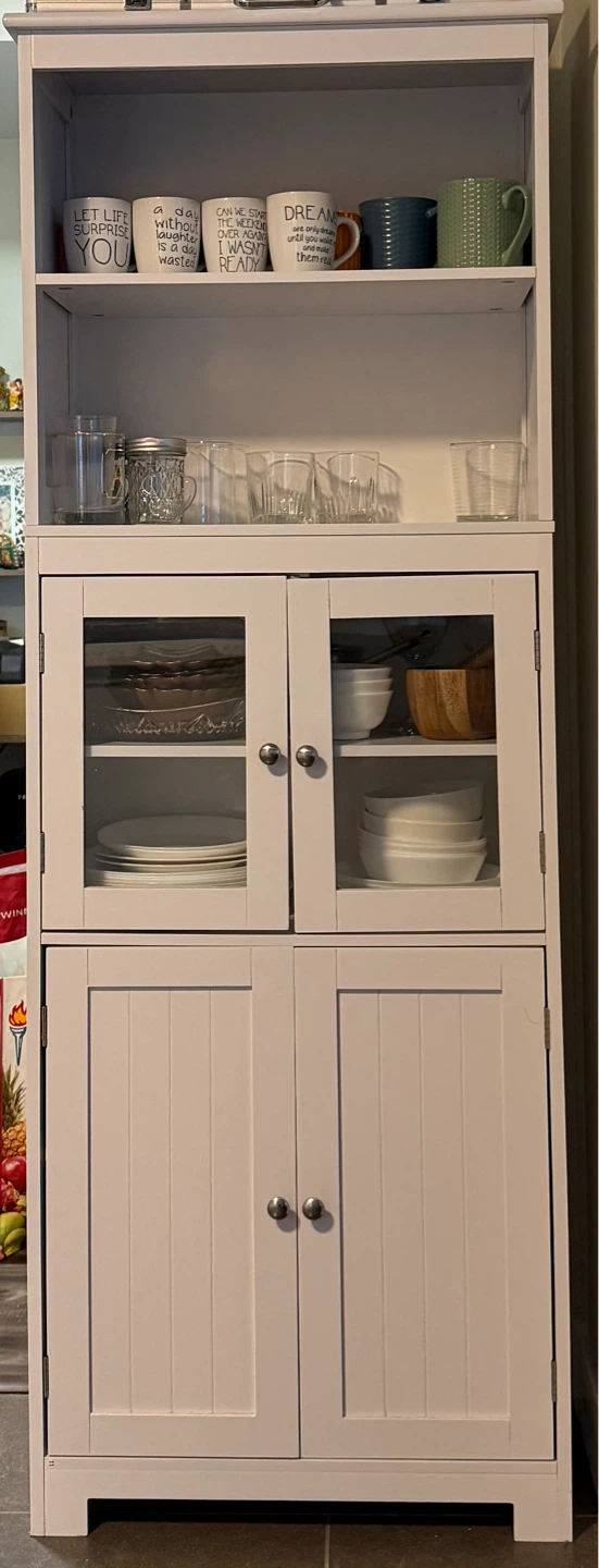 White Kitchen Storage Cabinet with Shelves and Doors