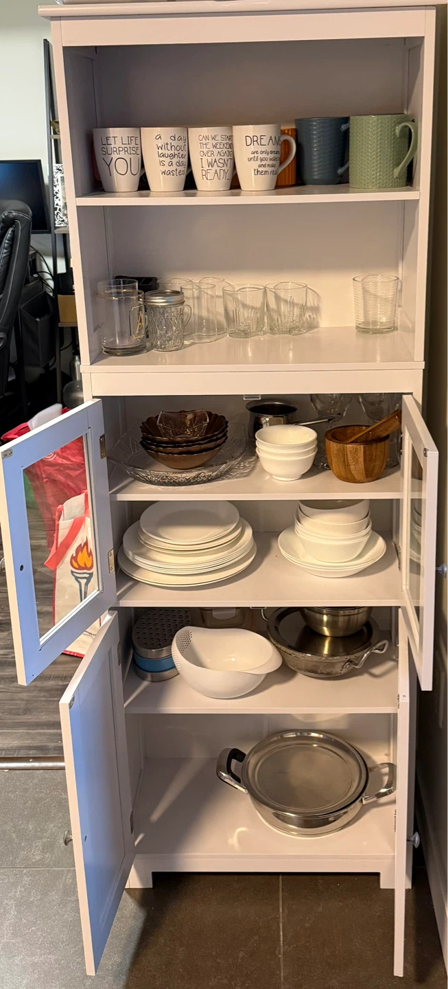White Kitchen Storage Cabinet with Shelves and Doors - photo 2