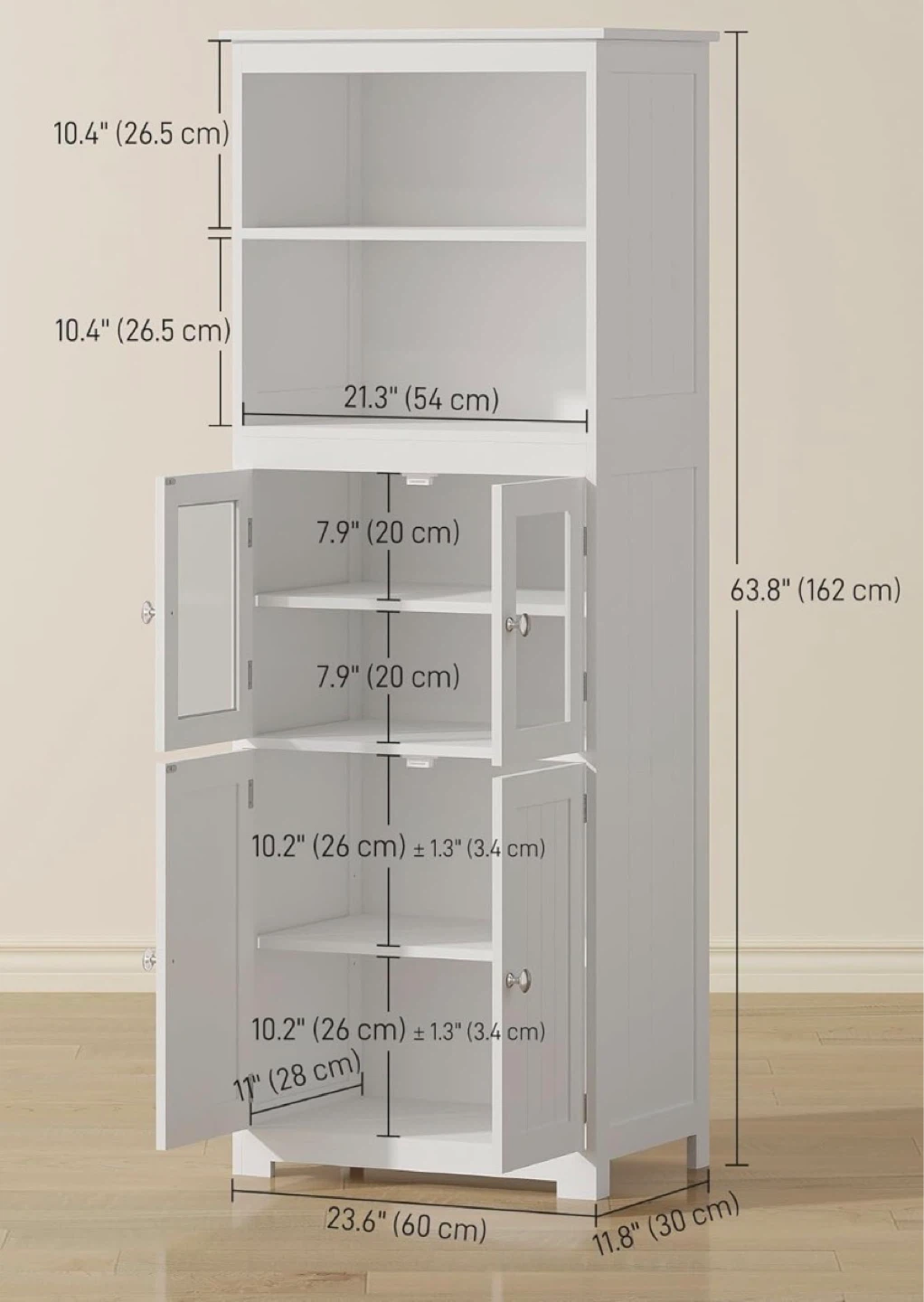White Kitchen Storage Cabinet with Shelves and Doors - photo 4
