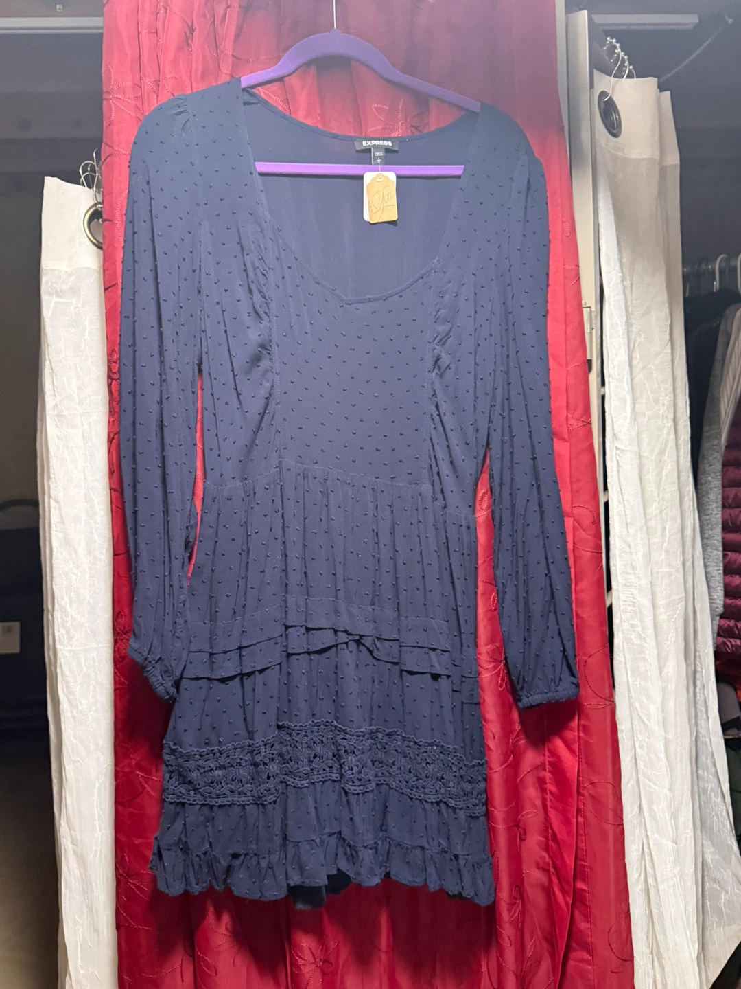 Express Navy Blue Tiered Ruffle Mini Dress - photo 2